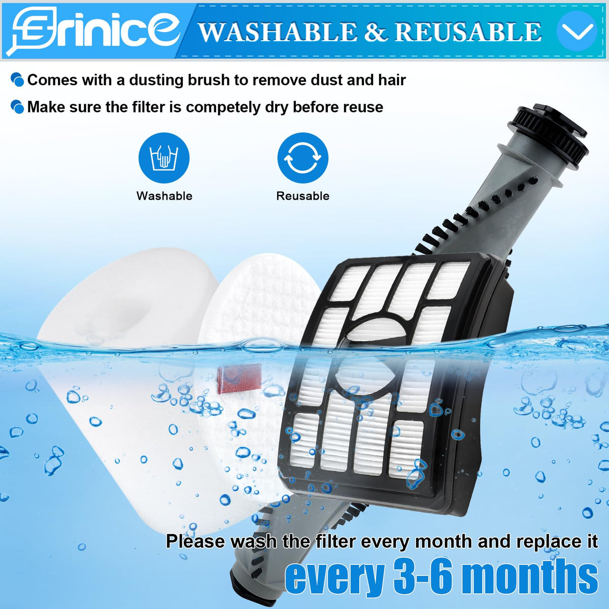 Erinice post-motor filter for Shark Rotator captures fine dust and protects the motor.