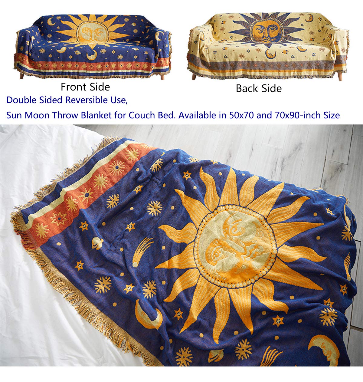 Erke Moon and Sun in yellow blue, versatile decor for living rooms