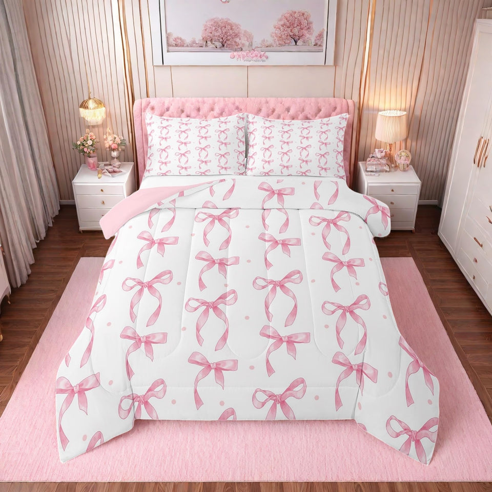 Erosebridal pink bow twin comforter—soft and breathable for kids.