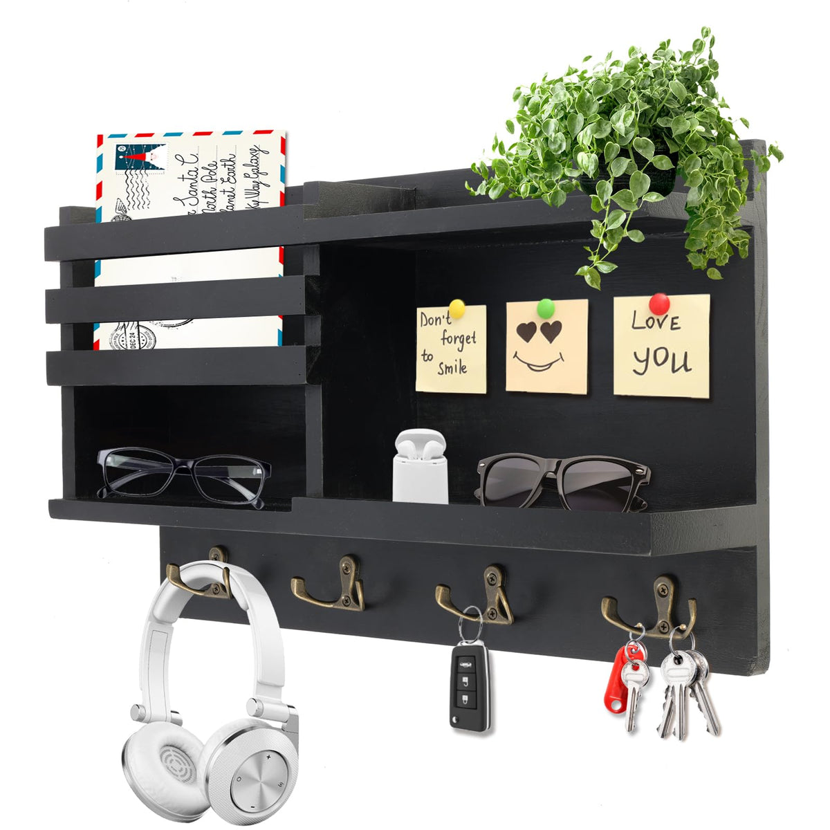 Eryvik key holder wall mount with eight matte black hooks for organized entryway storage.