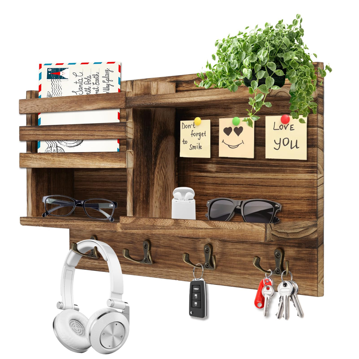 Eryvik key holder wall mount with burnt brown front view for organized entryway storage.