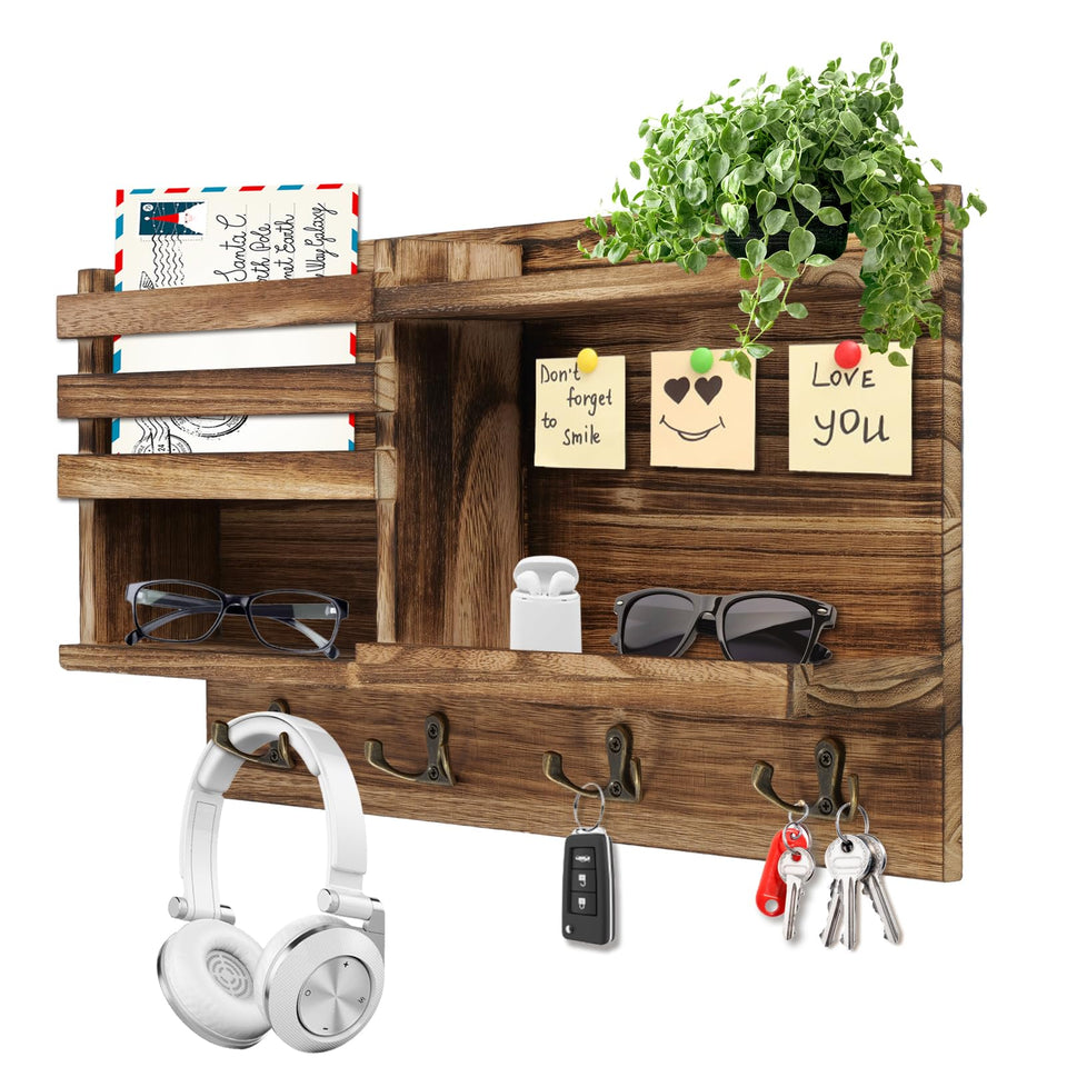 Eryvik key holder wall mount with burnt brown front view for organized entryway storage.
