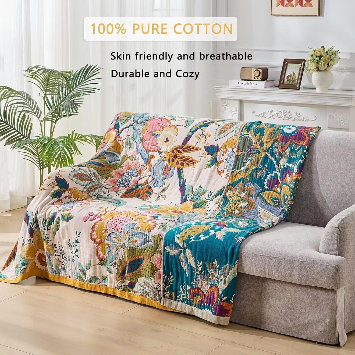 Bedroom setup with ERZVND blanket adding cozy boho ambiance