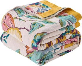 ERZVND Boho Throw Blanket pattern closeup shows floral texture and vintage charm