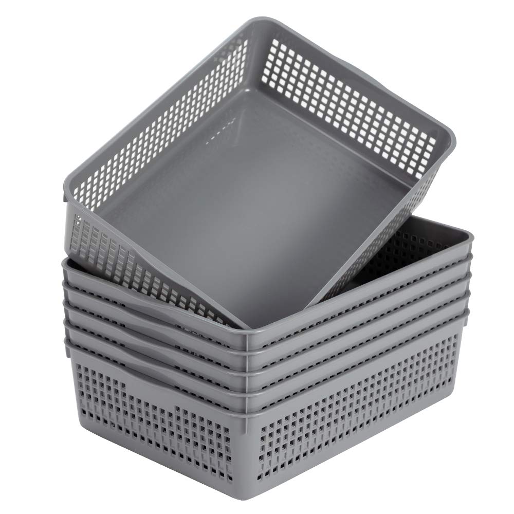 Eslite 6-pack gray plastic baskets for easy desk organization