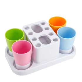 Eslite bathroom storage with rinse cups keeps cups organized and ready for use.