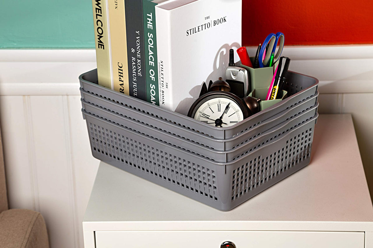 Eslite gray storage basket ideal for sorting A4 papers and documents