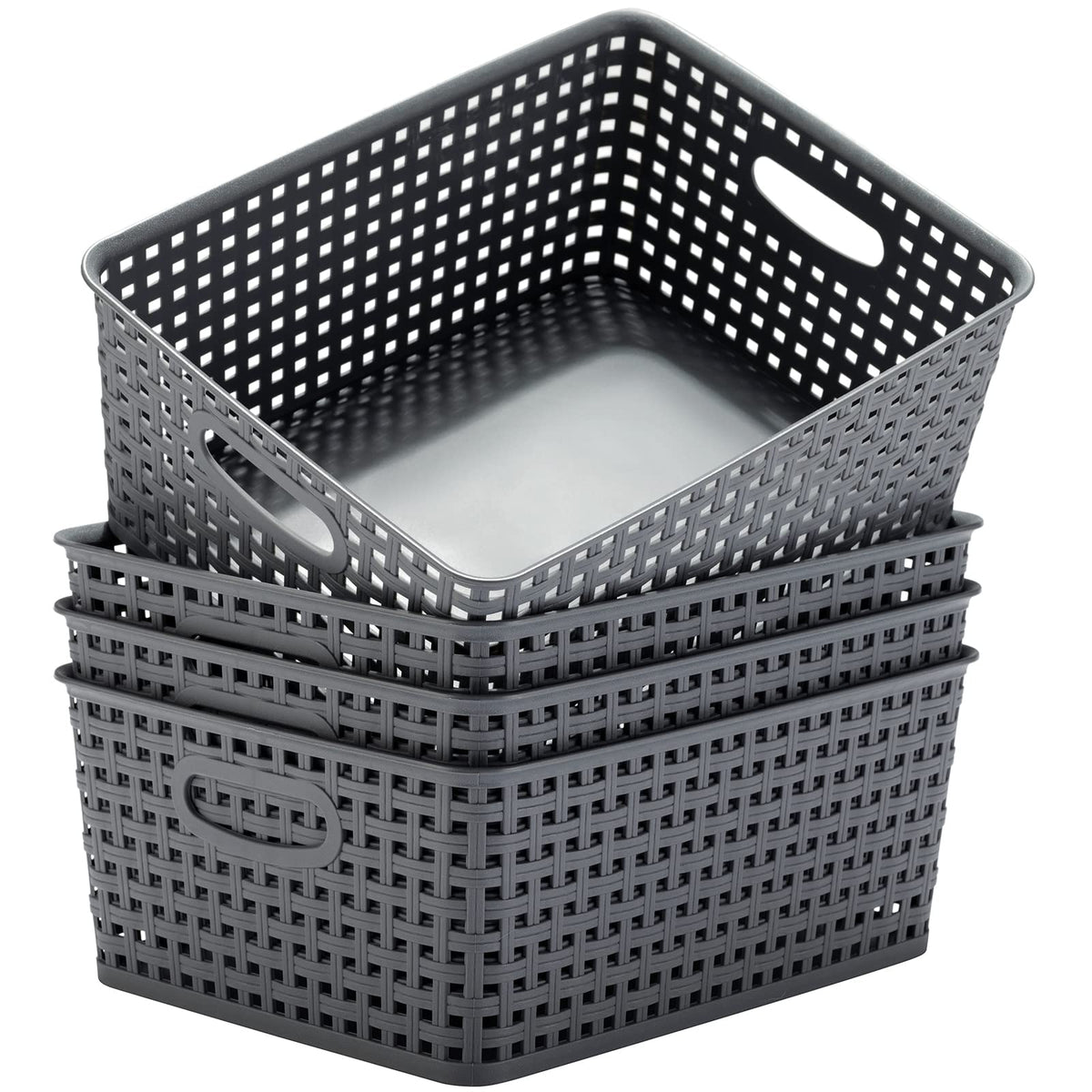 Eslite four-pack grey plastic storage basket for orderly pantry storage