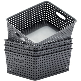 Eslite four-pack grey plastic storage basket for orderly pantry storage