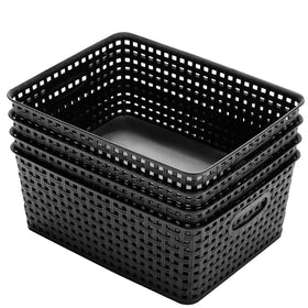 Eslite plastic storage basket bathroom-organization keeps cosmetics tidy.