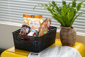 Eslite plastic storage basket bedroom-vanity stores brushes and accessories.