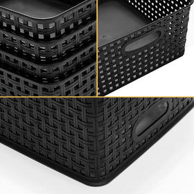 Eslite plastic storage basket dimensions 11x8.5x4.7 fit compact shelves.