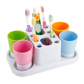Eslite toothbrush holder and large organizer stand keeps family bathroom counter tidy.