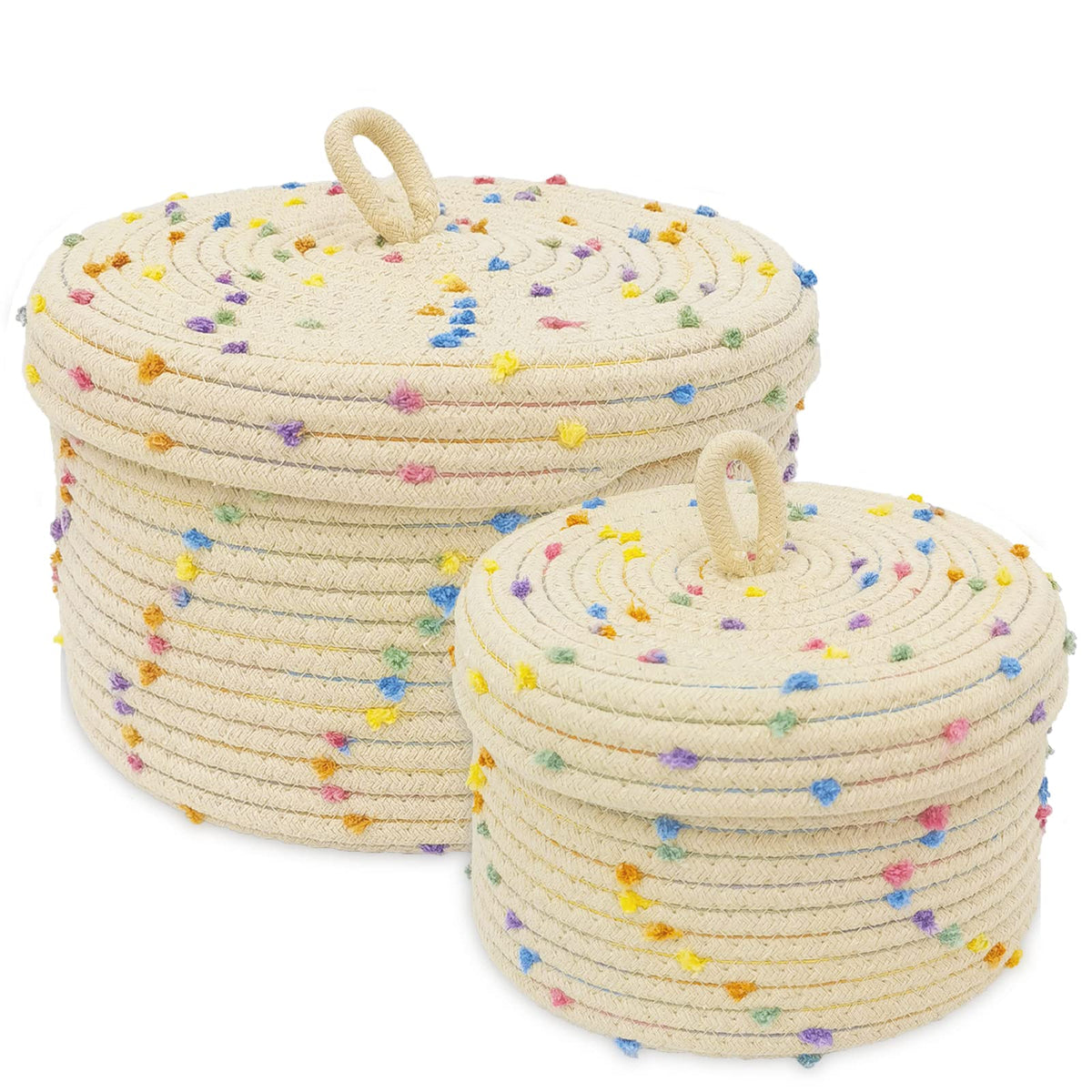 Esme L&H round storage basket with lid close-up showing handwoven cotton rope quality