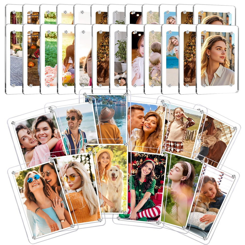 ESRICH acrylic fridge frame with magnets for easy photo swaps.