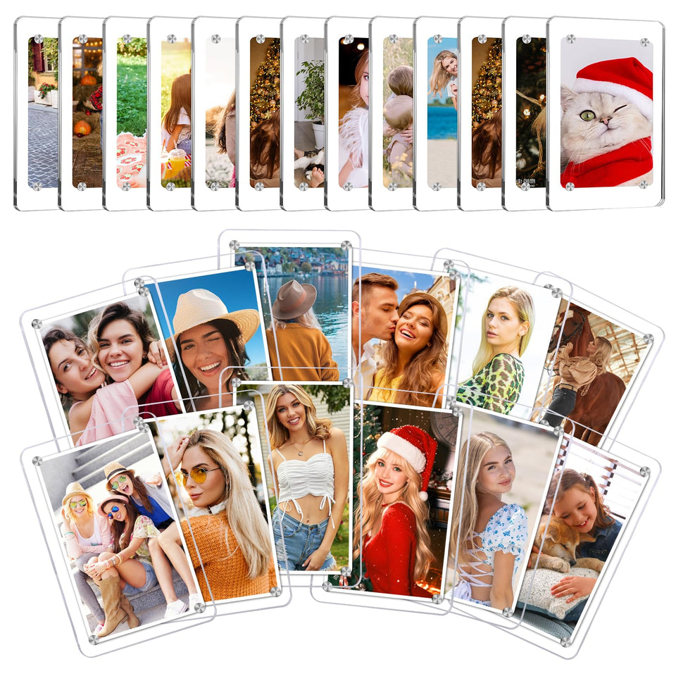 Esrich fridge magnetic frame close-up highlighting clear acrylic and sturdy magnets for lasting photo display.