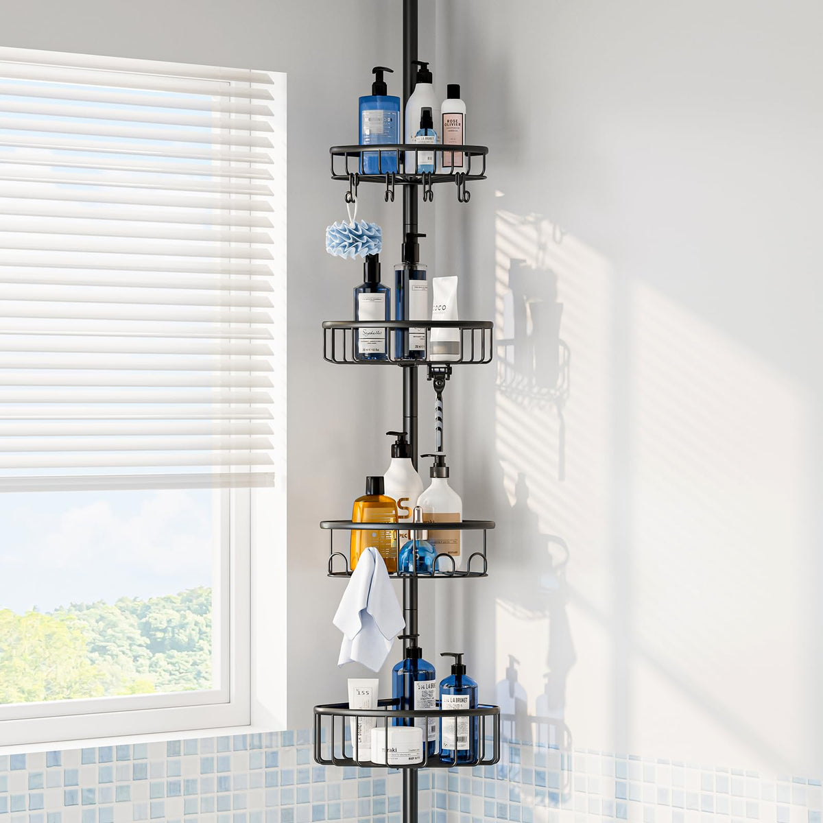 ESSEME corner shower caddy tension pole four baskets keep shower essentials organized