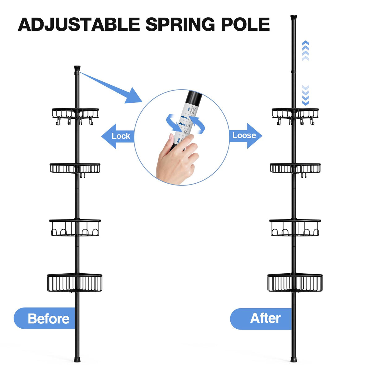 ESSEME patented lock connector stabilizes baskets on the pole