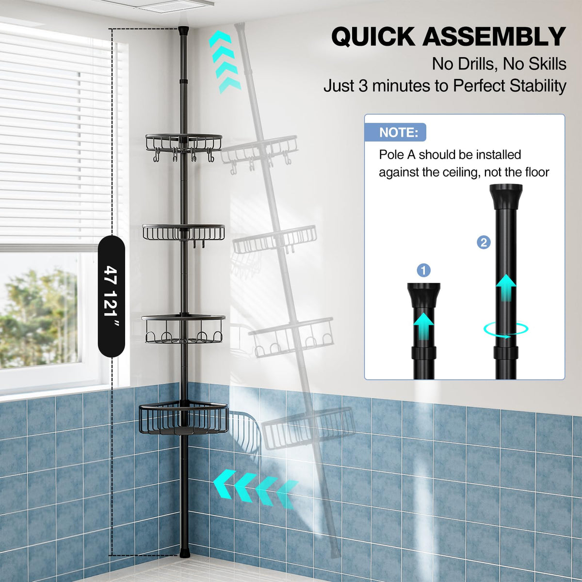 ESSEME rustproof stainless steel bathroom organizer withstands humidity and prevents corrosion