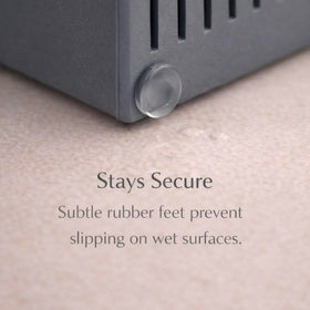 Essence & Abode dark gray shower caddy adds modern storage to any bathroom.