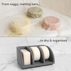 Essence & Abode shower organizer with drainage promotes quick drying and mess-free showers.
