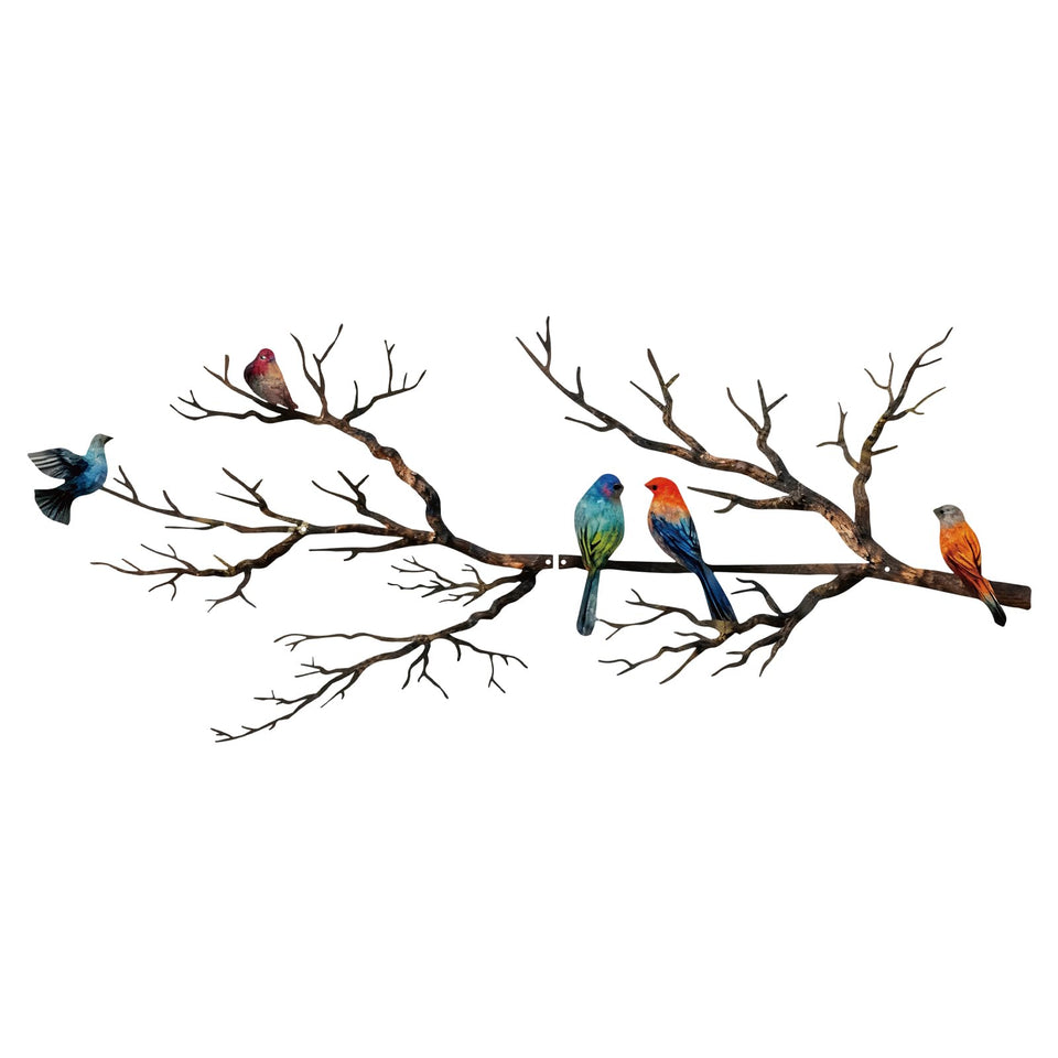 ESTART metal birds wall art on a branch enhances natural charm in living spaces.