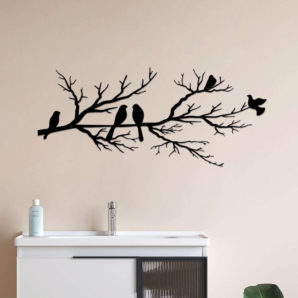 ESTART metal birds wall art large branch silhouette enhances spacious walls with dramatic outdoor-inspired appeal.