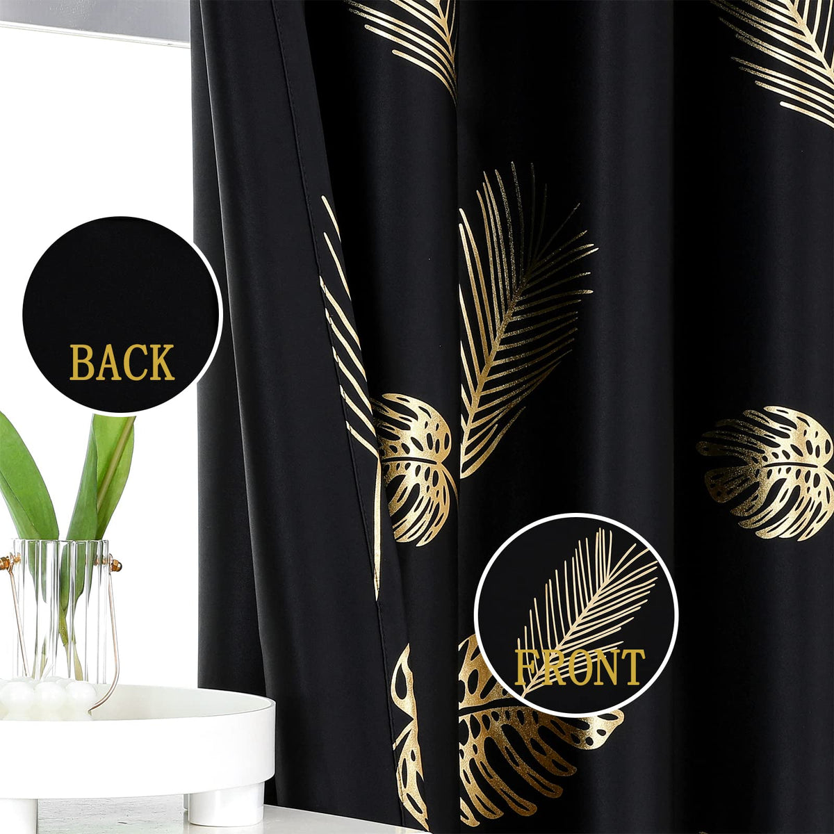 Estelar Textiler gold wheat leaf print drapes add elegant shine to any room