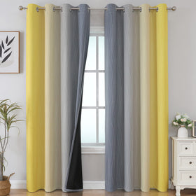 Estelar Textiler grey-yellow ombre blackout curtain panel blocks light for living rooms
