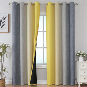 Estelar Textiler ombre curtain panel with wavy lines adds modern texture to bedrooms