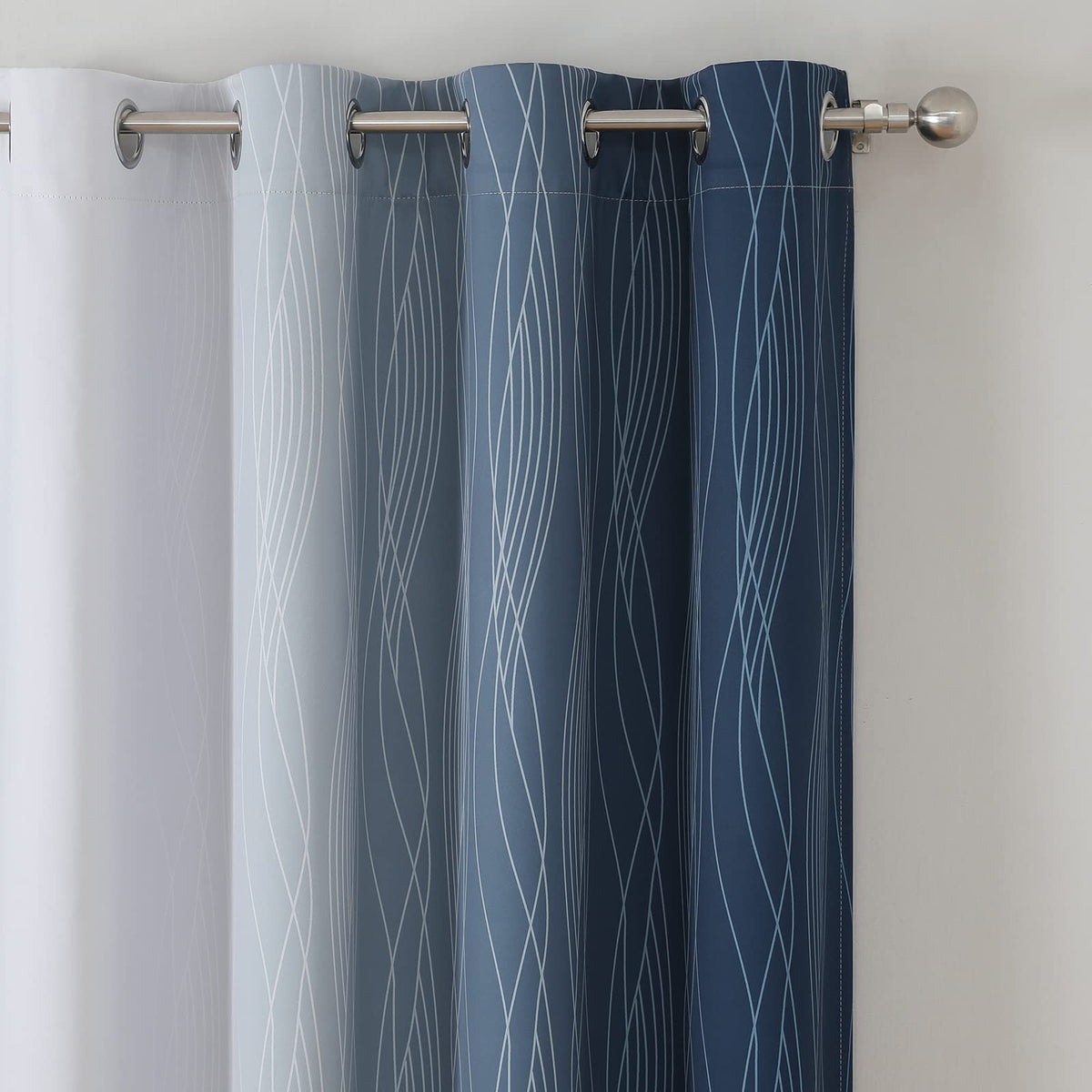 Eight silver grommets per panel enabling easy hanging and smooth sliding.
