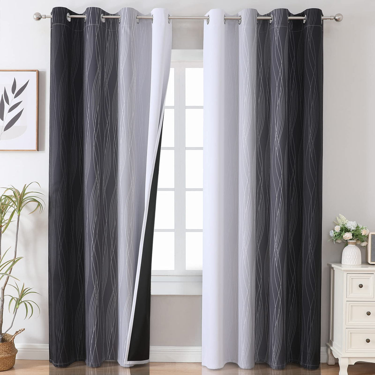 Estelar Textiler Ombre curtains front view showing gradient design and light control