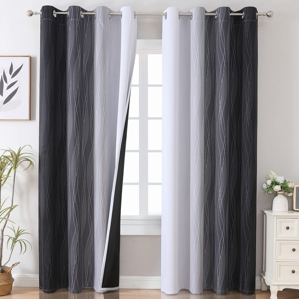 Estelar Textiler Ombre curtains front view showing gradient design and light control