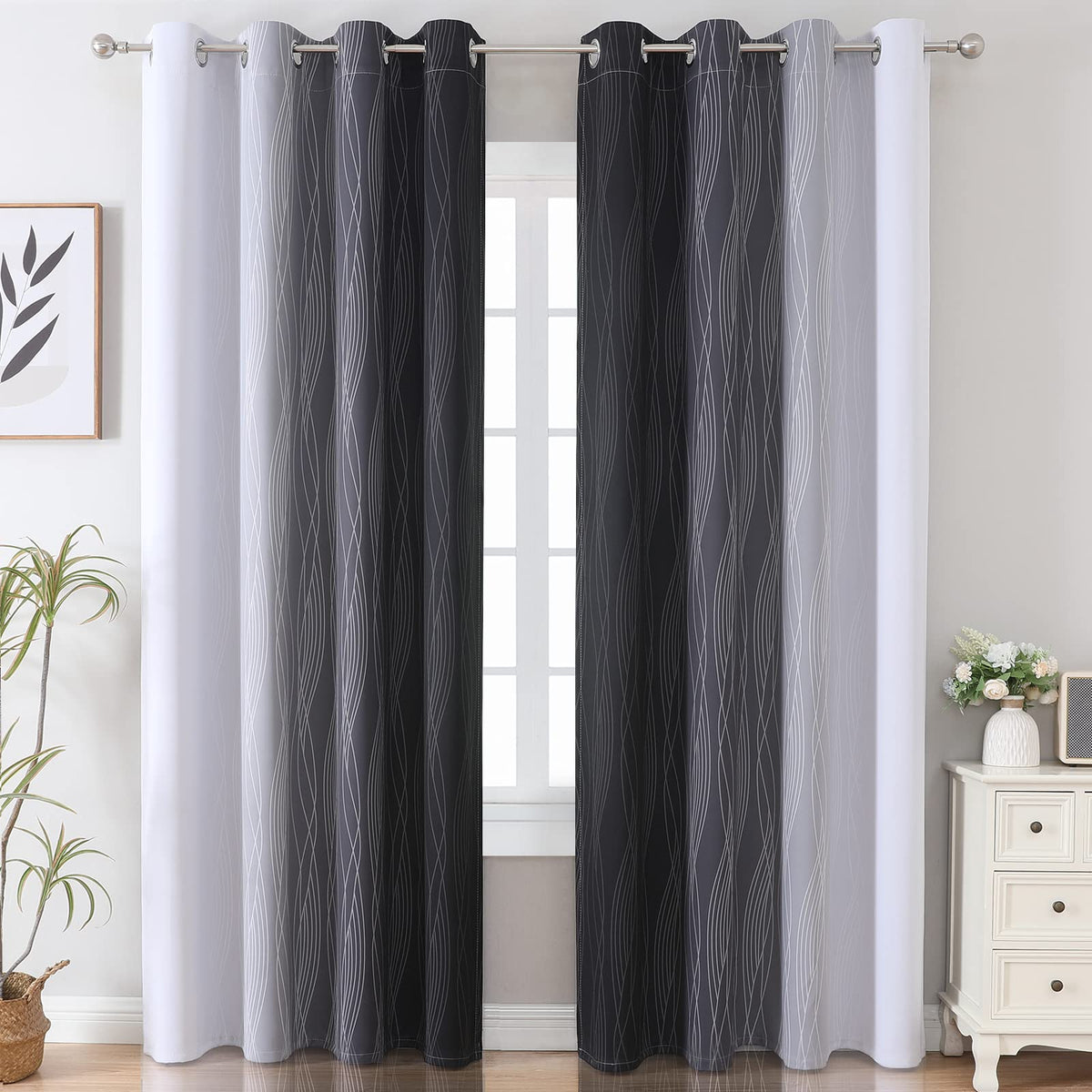 Estelar Textiler Ombre curtains side view with two-panel setup for versatility