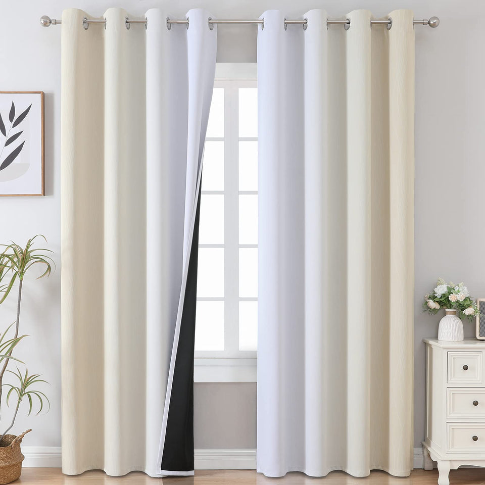 Estelar Textiler ombre curtains in beige-grey enhance privacy while softening light.