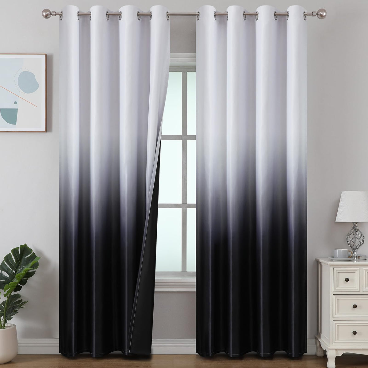 Estelar Textiler Ombre curtains show a vertical gradient from dark to light for depth.