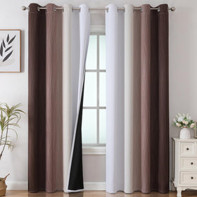 Estelar Textiler brown to grey ombre blackout curtain panel in bedroom for restful ambience.