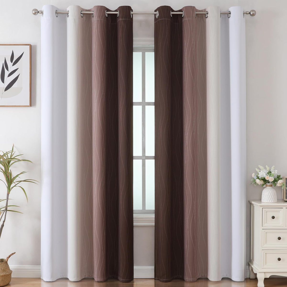 Estelar Textiler ombre gradient curtains in brown and grey add modern decor appeal.