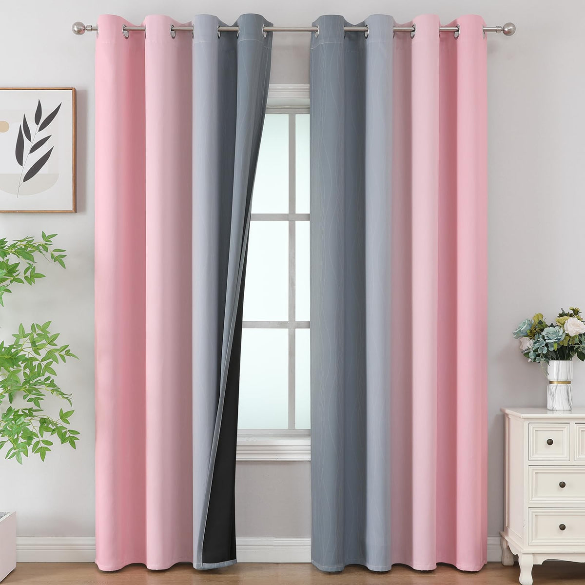 Estelar Textiler pink-grey ombre curtains block light for a modern living room