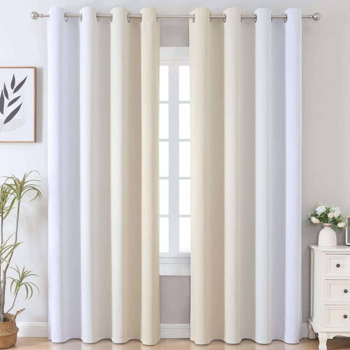 Estelar Textiler two-tone ombre curtains with wavy lines for a modern look.