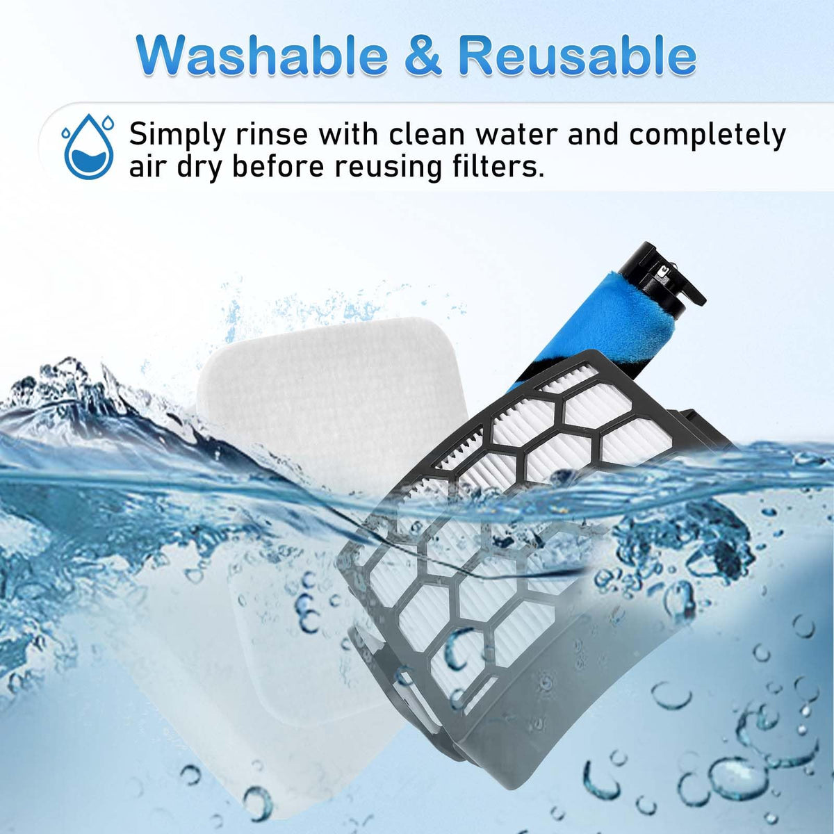 Estelife Shark Lift-Away PowerFins LA502 foam filter improves dust capture.