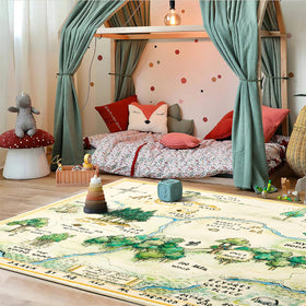Estmy Hundred Acre Wood Map Rug creates imaginative play spaces with bright, kid-friendly scenery.