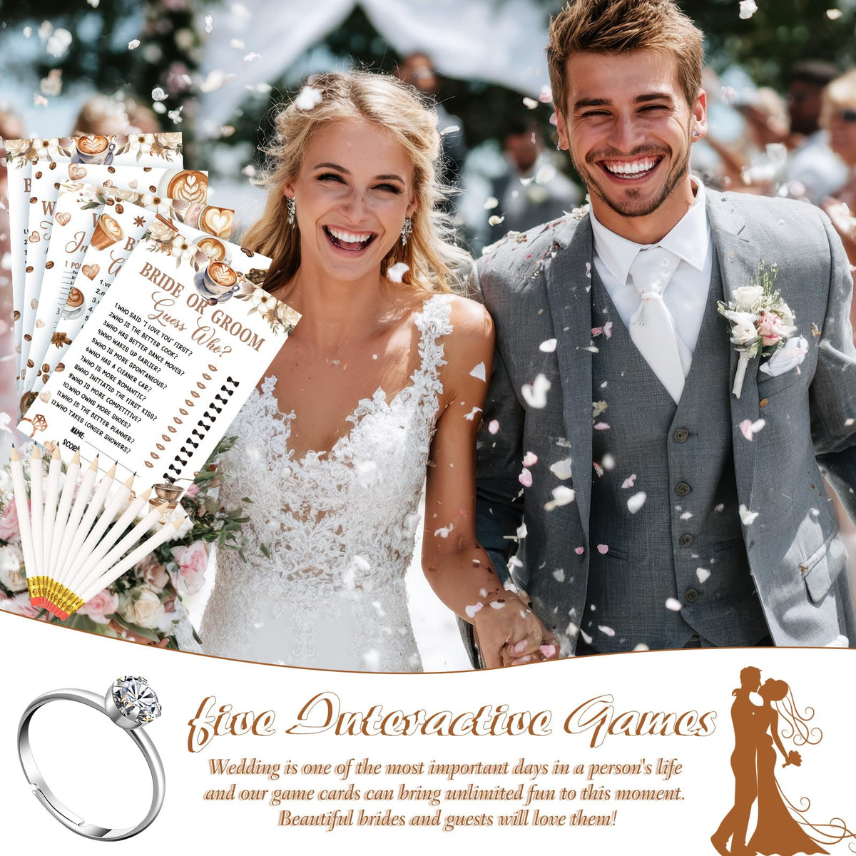 Estune 250-piece wedding games card pack laid out for guests