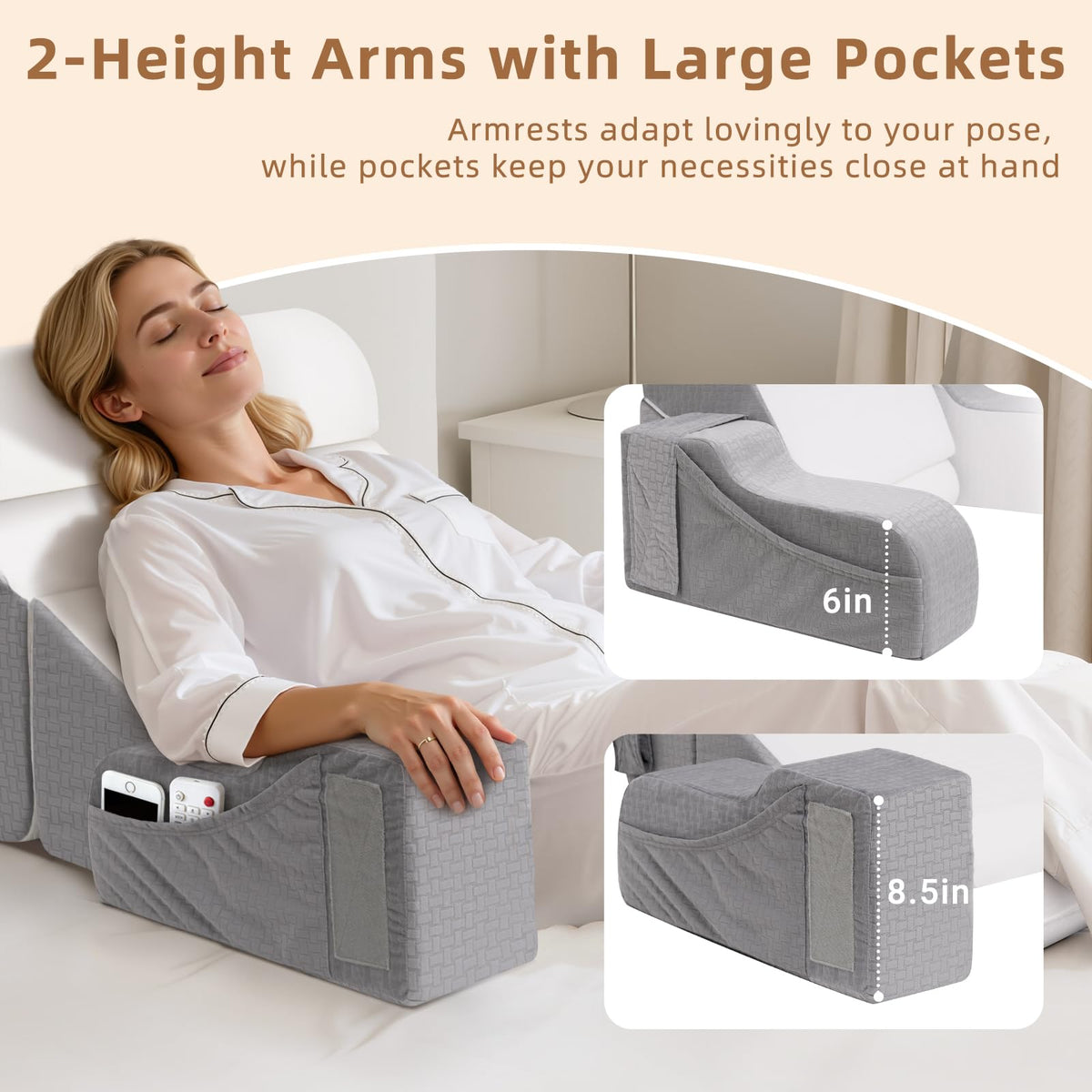 ESUERDO back support pillow in bed reduces pressure during long reading sessions.