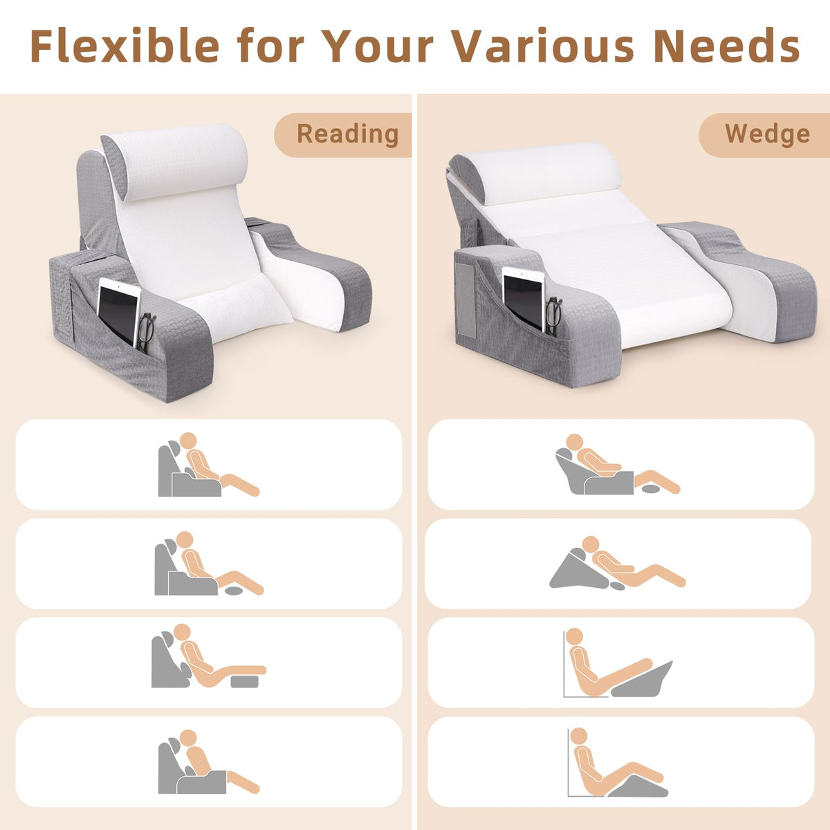 ESUERDO wedge converts from reading to sleeping position for versatile use.
