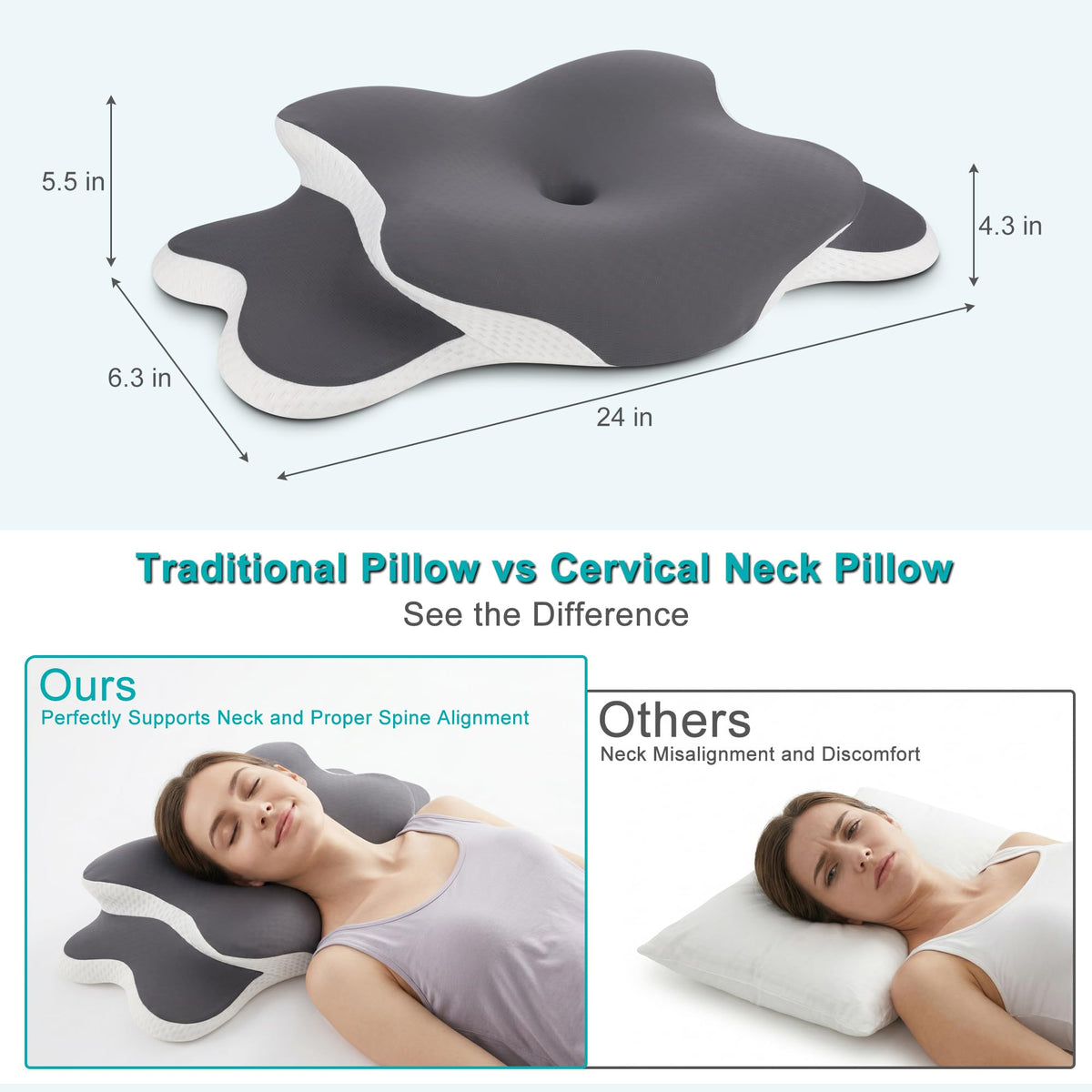 Esup contoured neck pillow designed for side, back, and stomach sleepers.