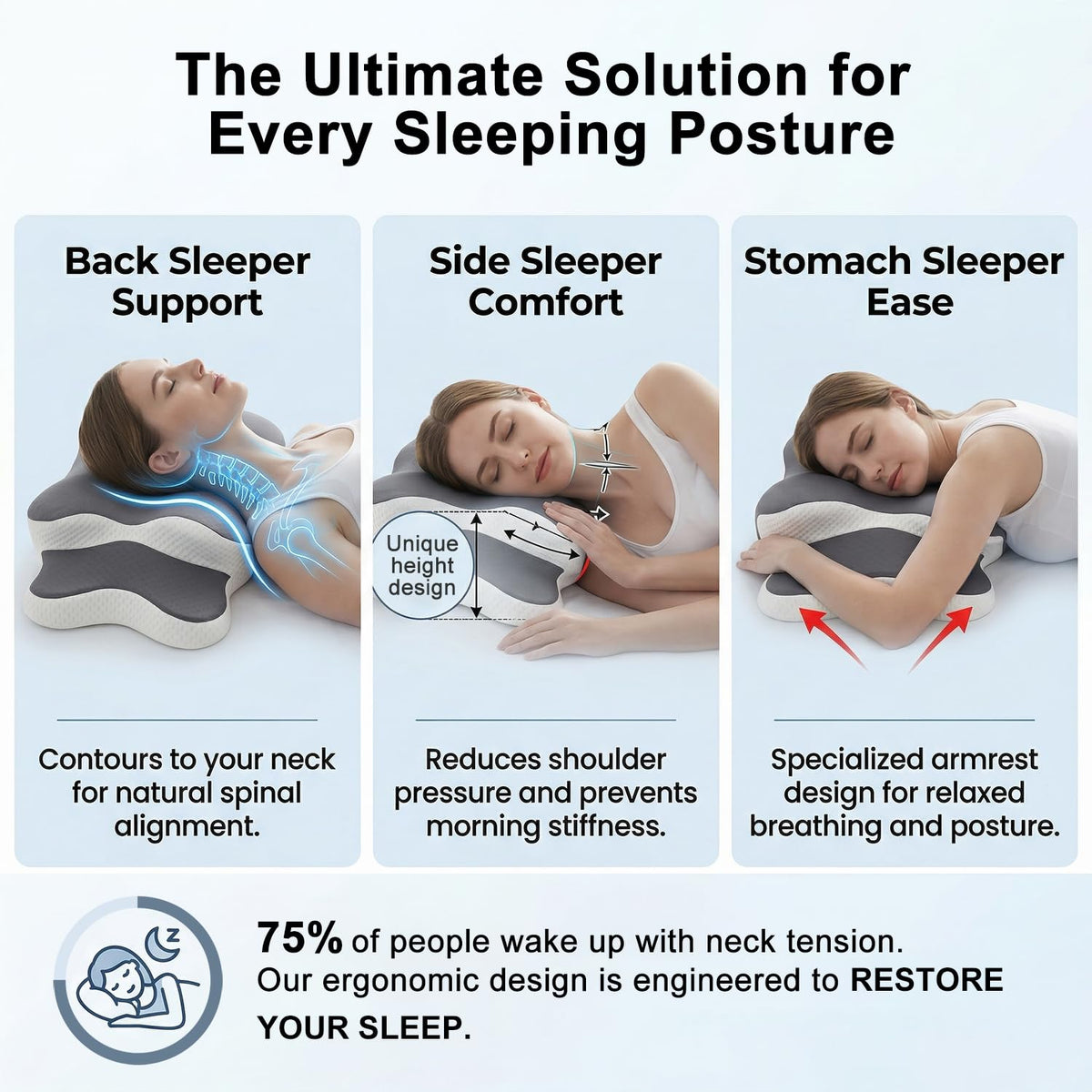 Esup memory foam neck pillow with slow rebound for lasting contouring comfort.
