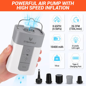 ETENWOLF air pump demonstrates fast inflation for mattresses and floats
