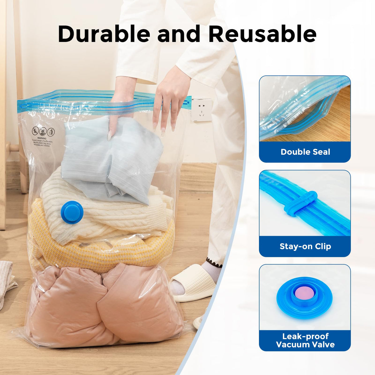ETENWOLF bag sealing clip demonstrates quick, secure closure for efficient packing.
