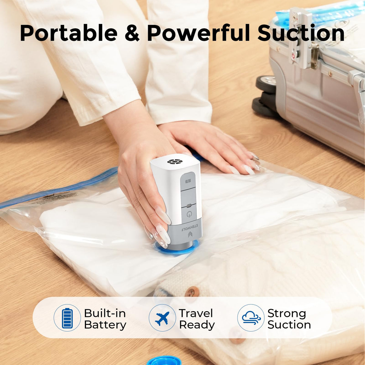 ETENWOLF medium vacuum bag size for shirts and towels.